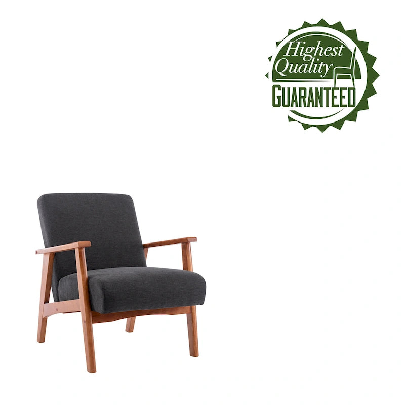 Fauteuil d'appoint en daim gris avec accoudoirs et pieds en bois de hêtre