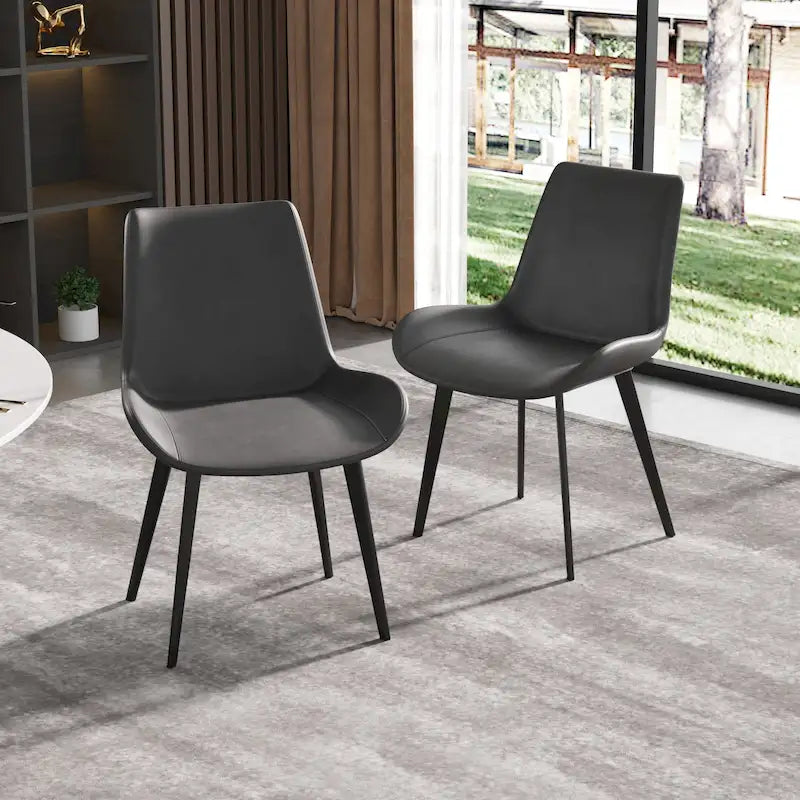 Modern Faux Leather Dining Chair with Ergonomic Back and Metal Legs, Brown