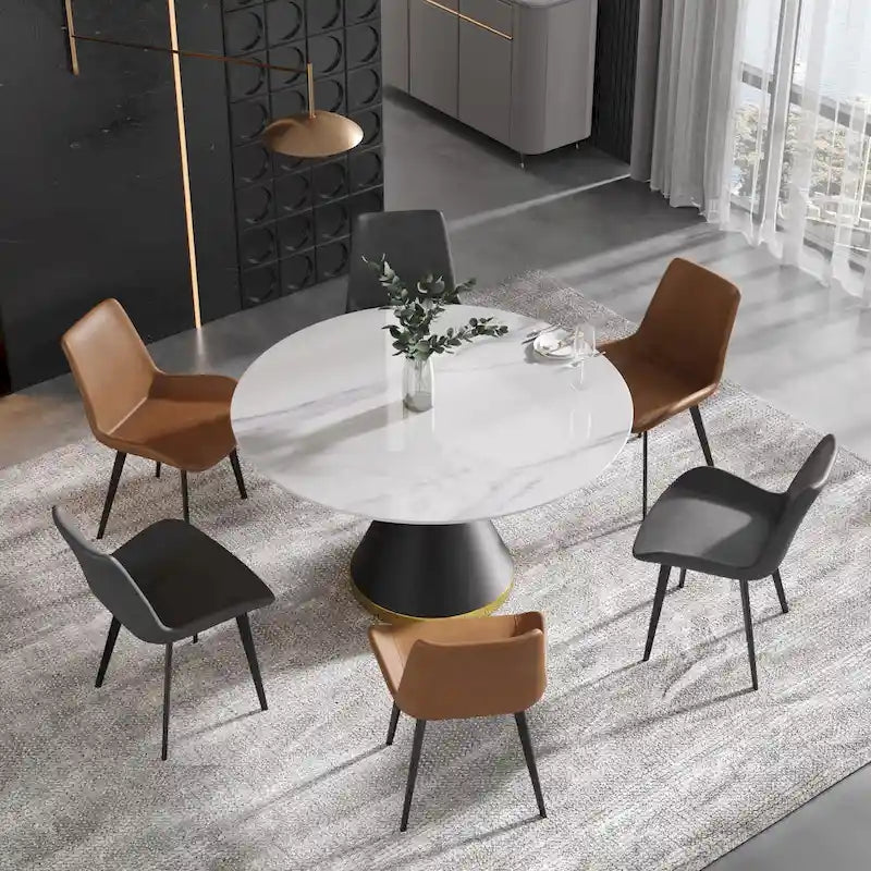 Modern Faux Leather Dining Chair with Ergonomic Back and Metal Legs, Brown