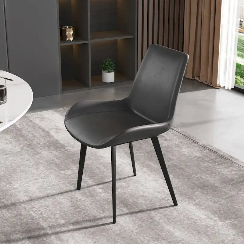 Chaise de salle à manger moderne en similicuir avec dossier ergonomique et pieds en métal, marron