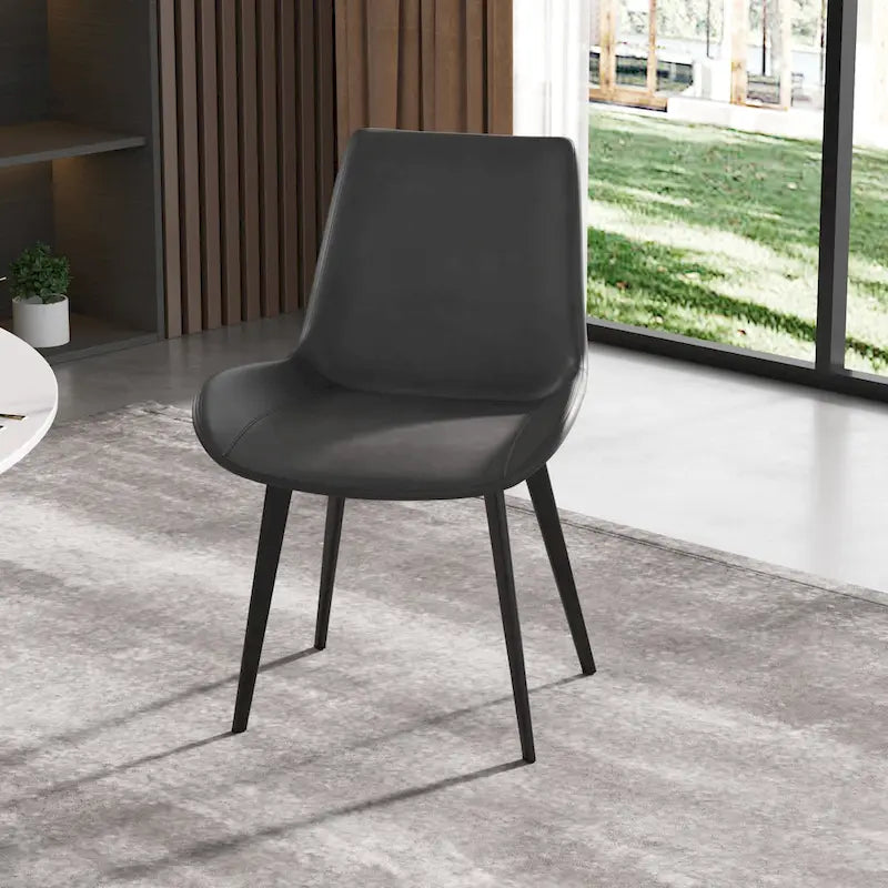 Modern Faux Leather Dining Chair with Ergonomic Back and Metal Legs, Brown