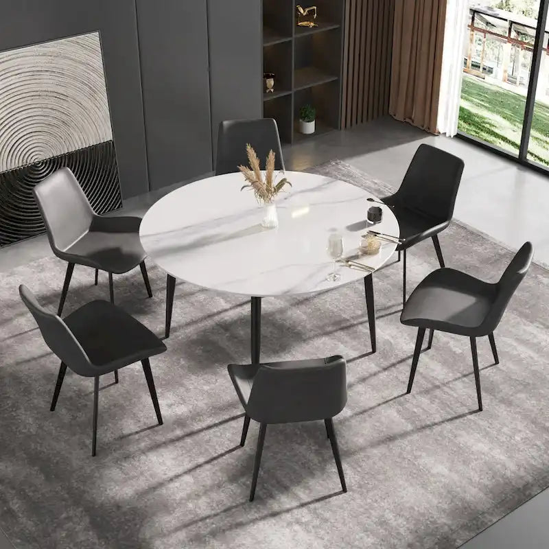 Chaise de salle à manger moderne en similicuir avec dossier ergonomique et pieds en métal, marron