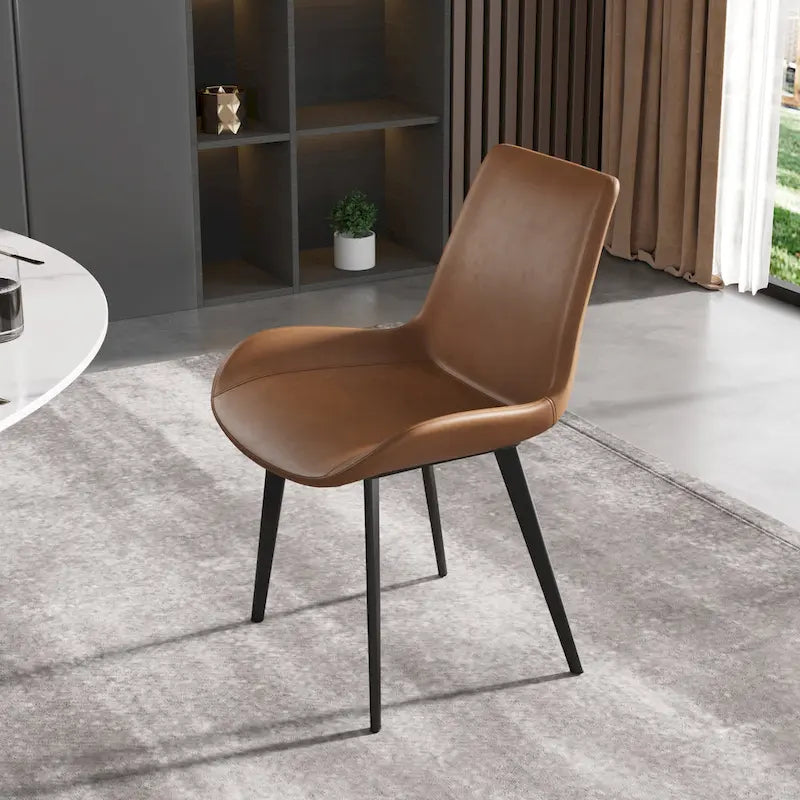 Chaise de salle à manger moderne en similicuir avec dossier ergonomique et pieds en métal, marron