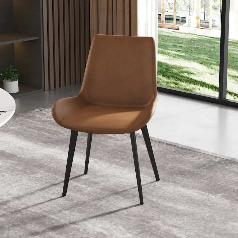 Chaise de salle à manger moderne en similicuir avec dossier ergonomique et pieds en métal, marron