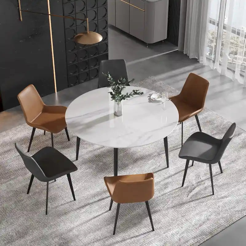 Chaise de salle à manger moderne en similicuir avec dossier ergonomique et pieds en métal, marron