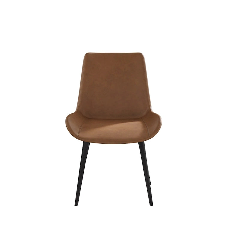 Chaise de salle à manger moderne en similicuir avec dossier ergonomique et pieds en métal, marron