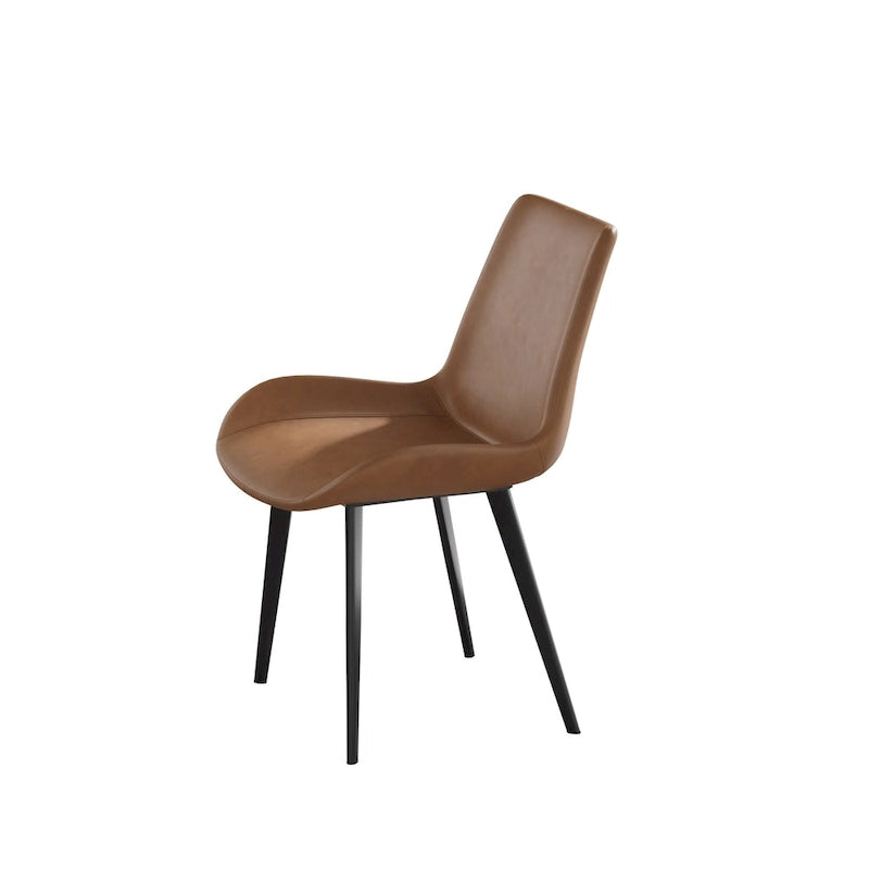 Chaise de salle à manger moderne en similicuir avec dossier ergonomique et pieds en métal, marron