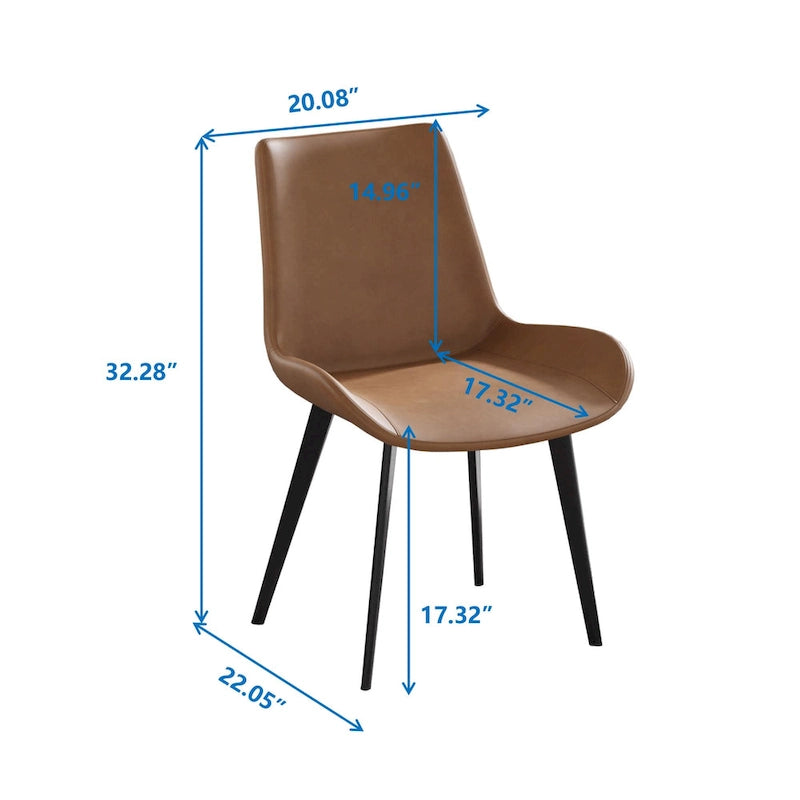 Chaise de salle à manger moderne en similicuir avec dossier ergonomique et pieds en métal, marron