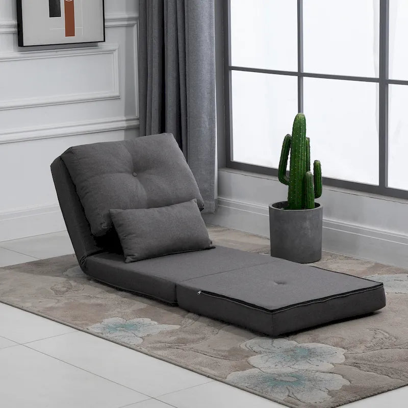 Convertible Folding Linen Floor Sofa Chair Bed with Adjustable Backrest, Light Grey