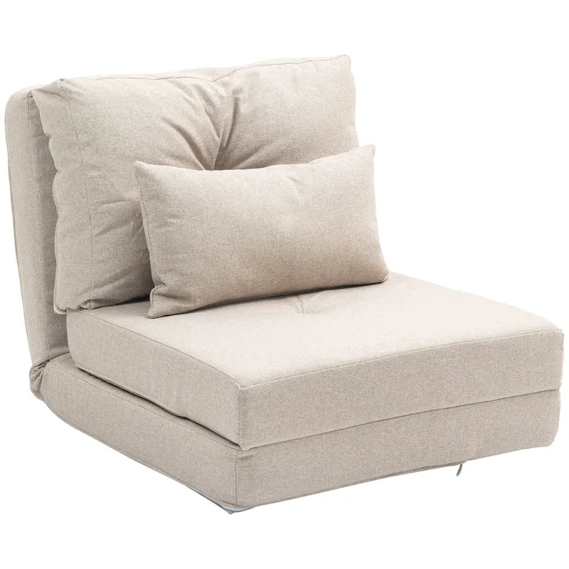 Convertible Folding Linen Floor Sofa Chair Bed with Adjustable Backrest, Light Grey