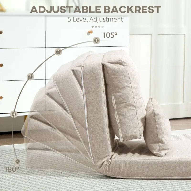 Convertible Folding Linen Floor Sofa Chair Bed with Adjustable Backrest, Light Grey