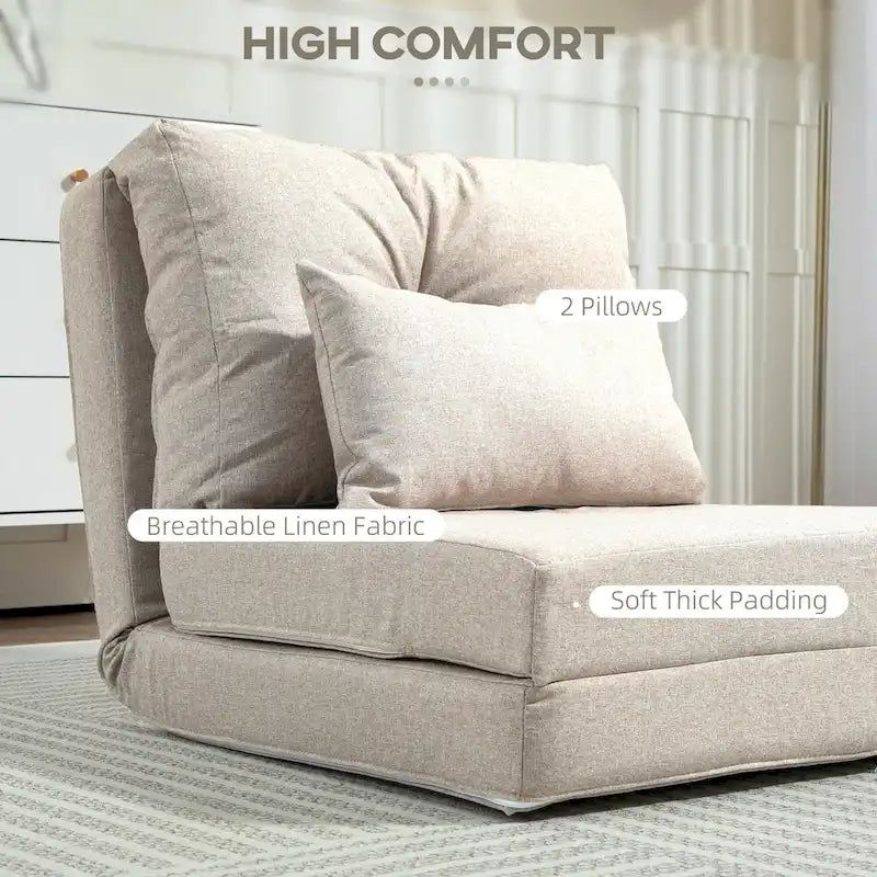 Fauteuil-lit pliant convertible en lin avec dossier réglable, gris clair