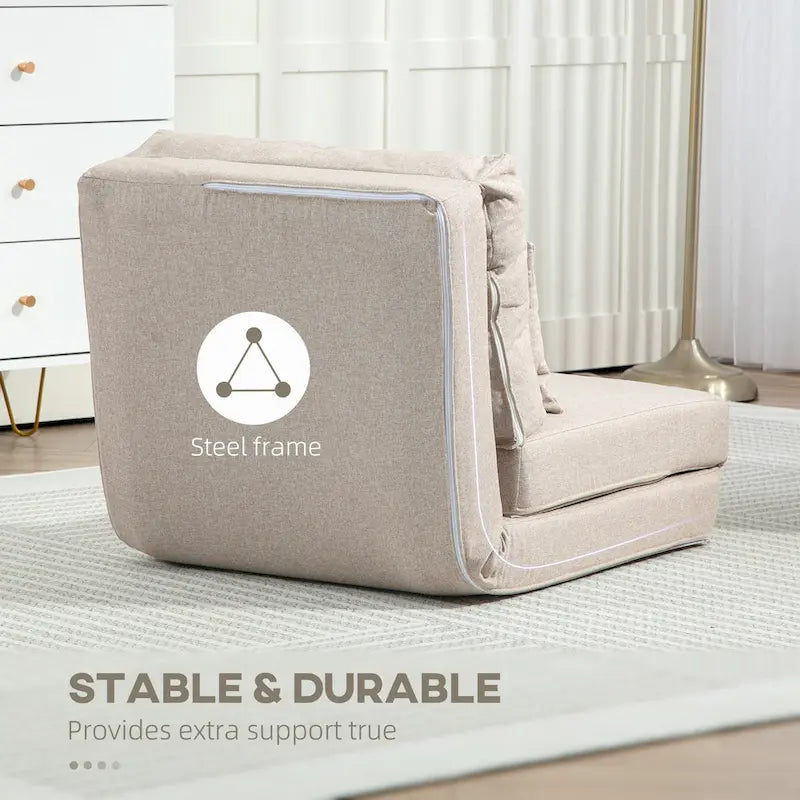 Fauteuil-lit pliant convertible en lin avec dossier réglable, gris clair