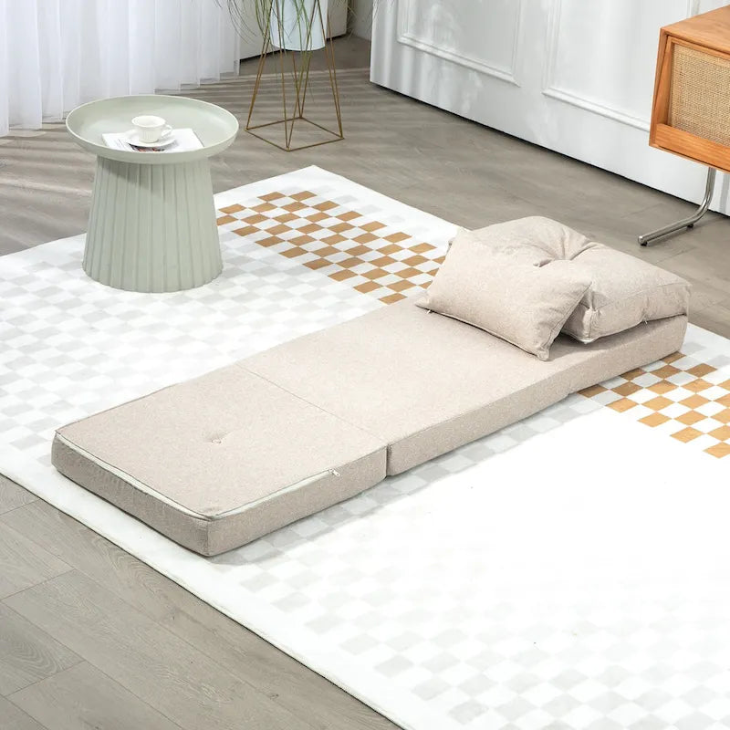 Fauteuil-lit pliant convertible en lin avec dossier réglable, gris clair