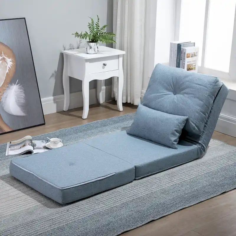 Fauteuil-lit pliant convertible en lin avec dossier réglable, gris clair