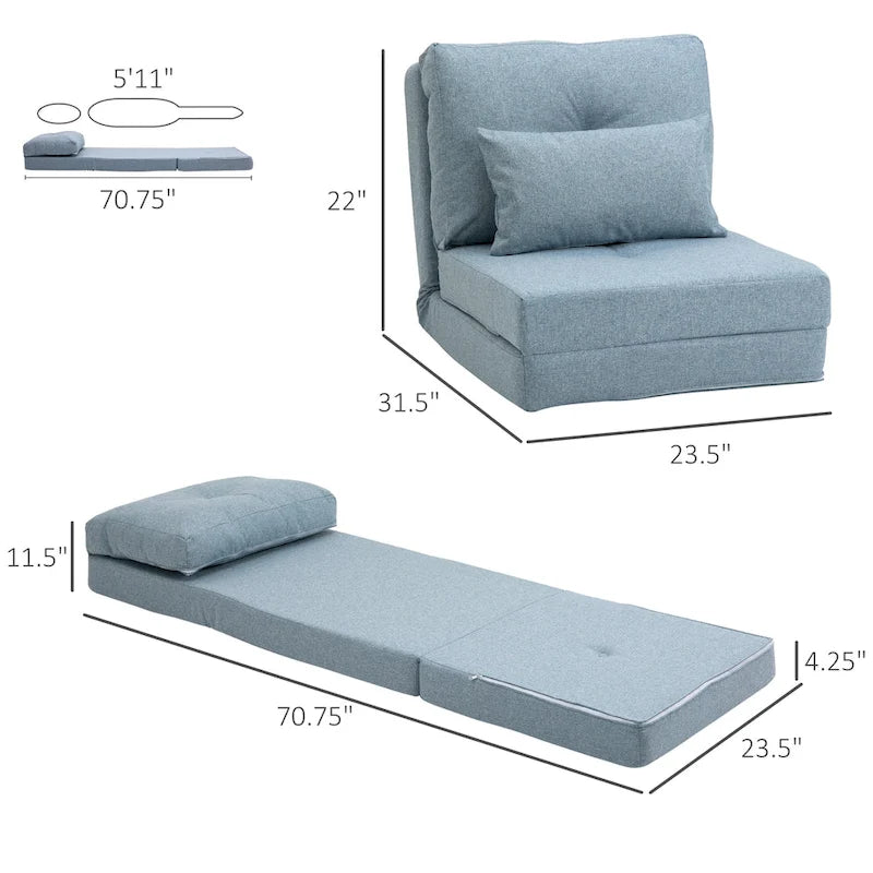 Fauteuil-lit pliant convertible en lin avec dossier réglable, gris clair