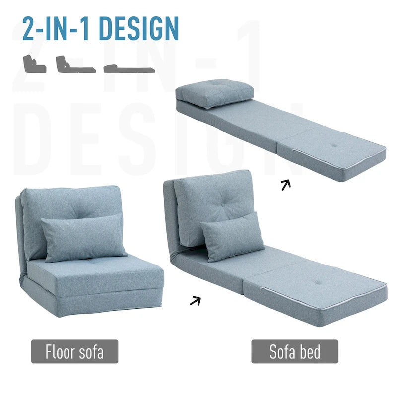 Fauteuil-lit pliant convertible en lin avec dossier réglable, gris clair