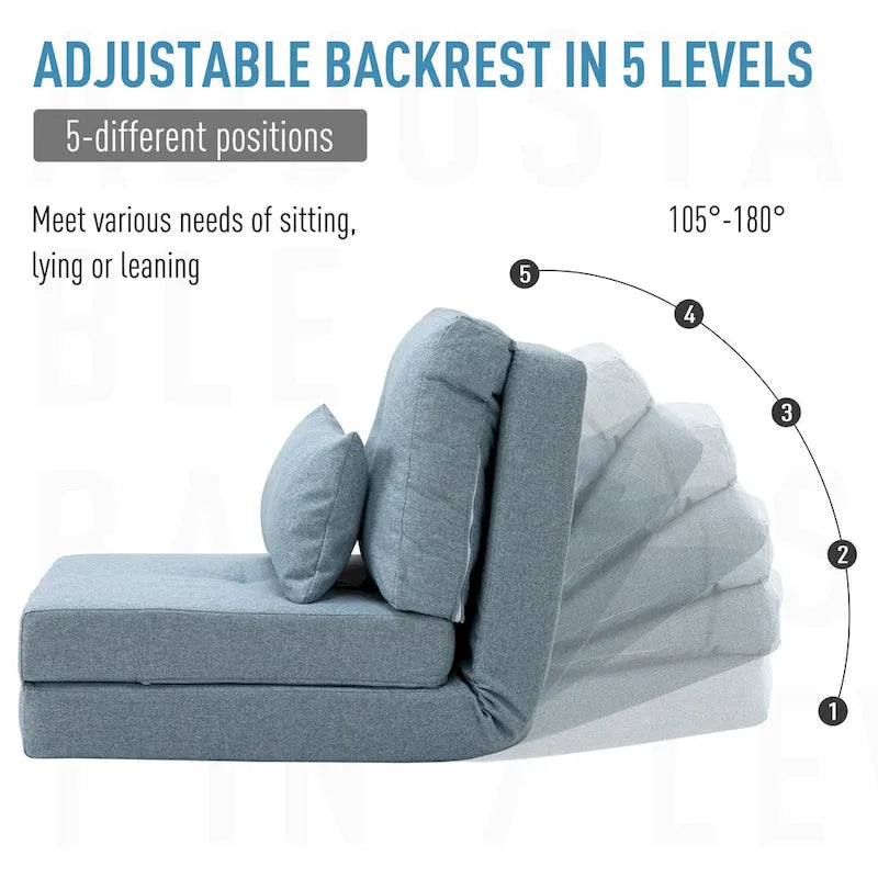 Fauteuil-lit pliant convertible en lin avec dossier réglable, gris clair