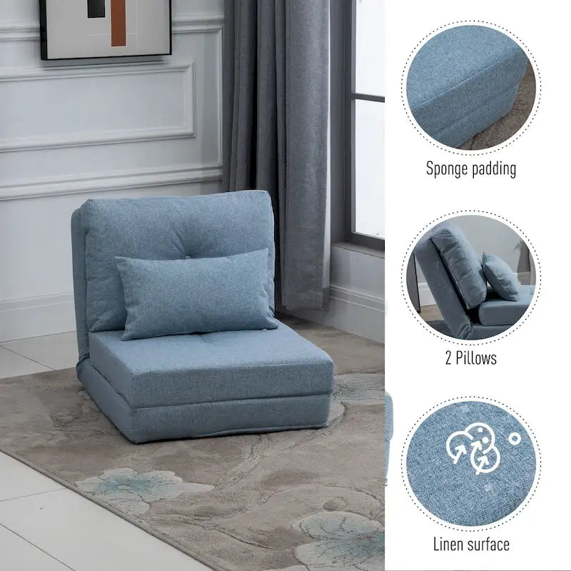Fauteuil-lit pliant convertible en lin avec dossier réglable, gris clair