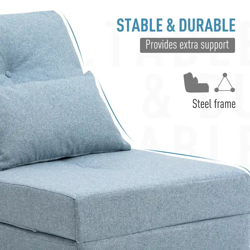 Fauteuil-lit pliant convertible en lin avec dossier réglable, gris clair