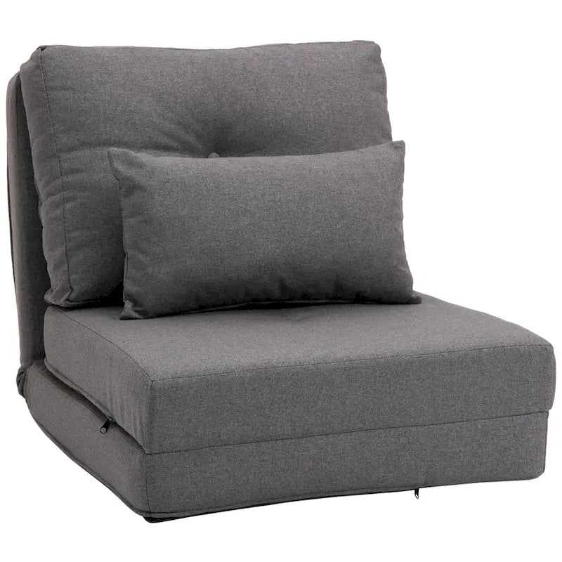 Fauteuil-lit pliant convertible en lin avec dossier réglable, gris clair