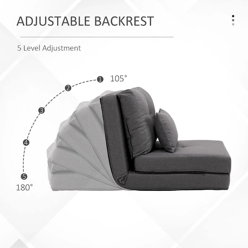 Fauteuil-lit pliant convertible en lin avec dossier réglable, gris clair