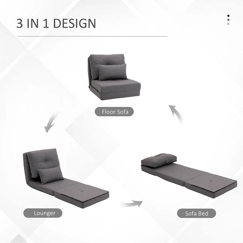 Fauteuil-lit pliant convertible en lin avec dossier réglable, gris clair