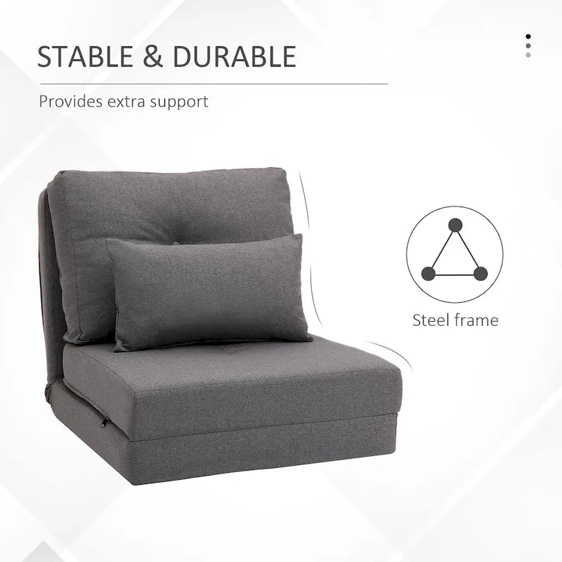 Fauteuil-lit pliant convertible en lin avec dossier réglable, gris clair