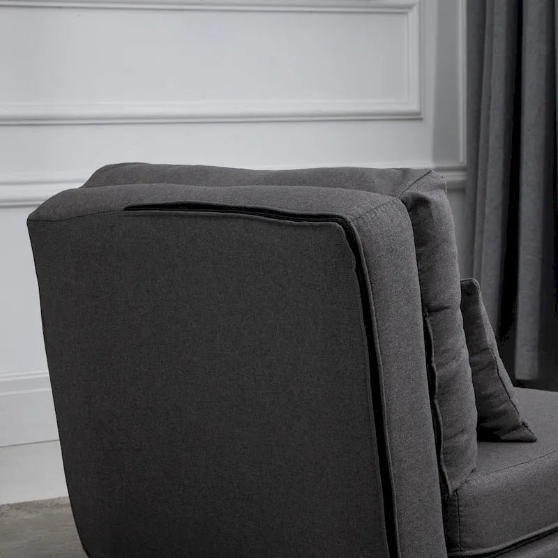 Fauteuil-lit pliant convertible en lin avec dossier réglable, gris clair