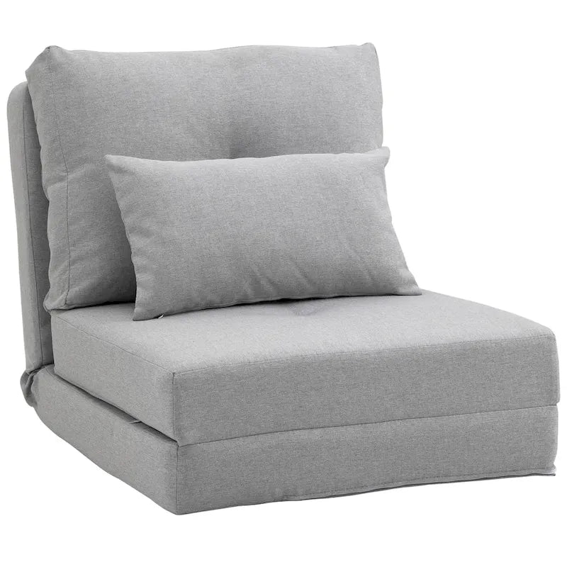 Fauteuil-lit pliant convertible en lin avec dossier réglable, gris clair