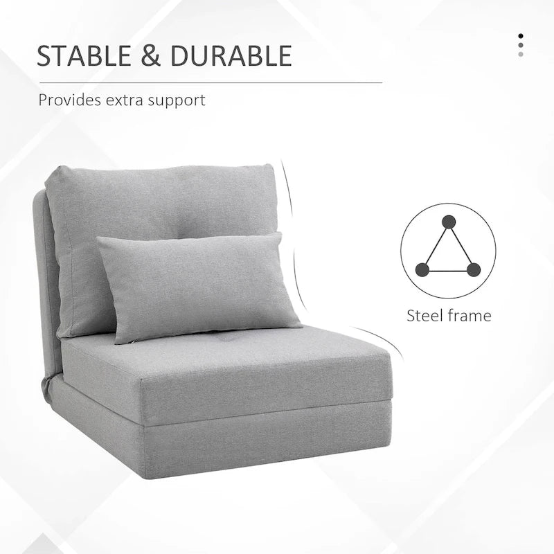 Fauteuil-lit pliant convertible en lin avec dossier réglable, gris clair