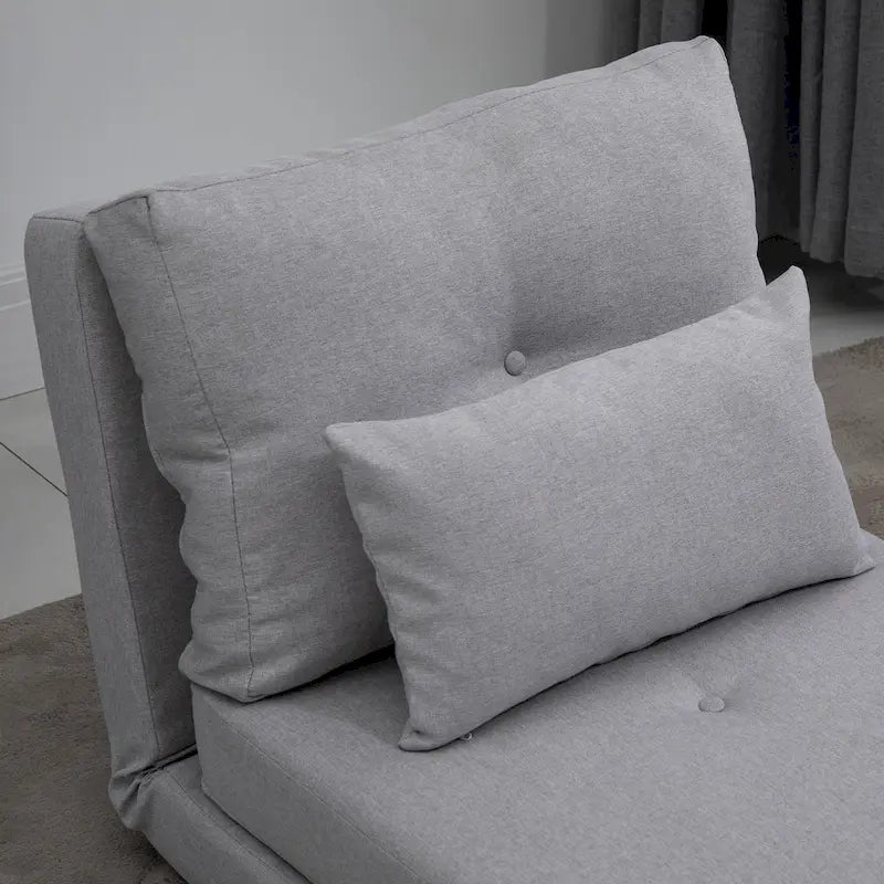 Fauteuil-lit pliant convertible en lin avec dossier réglable, gris clair