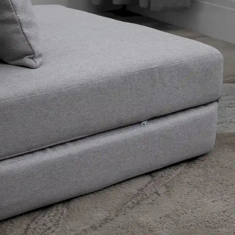 Fauteuil-lit pliant convertible en lin avec dossier réglable, gris clair