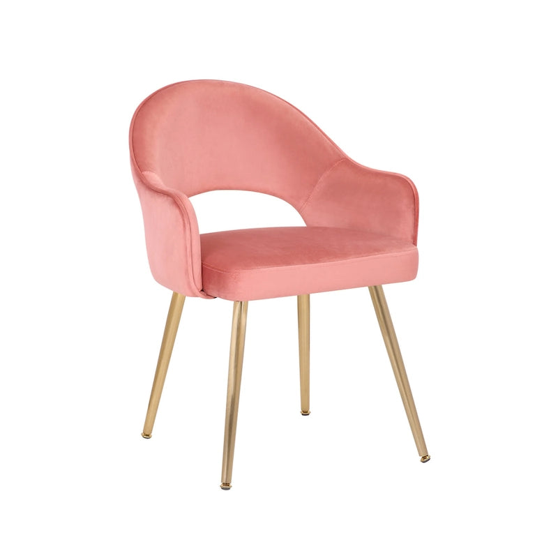 Chaise de salle à manger en velours avec pieds en métal doré et dossier ajouré, Aqua Gris Rose