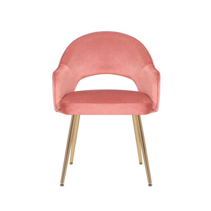 Velvet Dining Chair with Gold Metal Legs and Cut-Out Back, Aqua Grey Rose