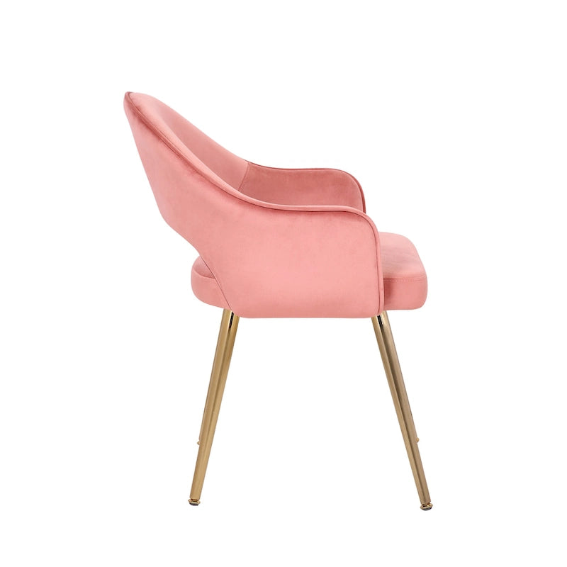 Velvet Dining Chair with Gold Metal Legs and Cut-Out Back, Aqua Grey Rose