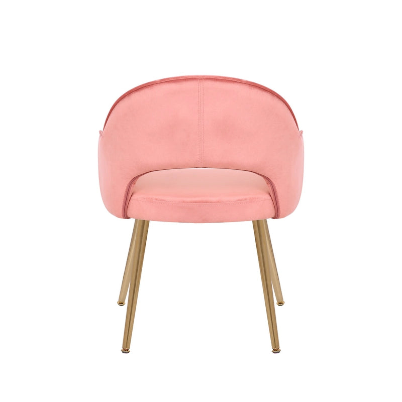 Velvet Dining Chair with Gold Metal Legs and Cut-Out Back, Aqua Grey Rose