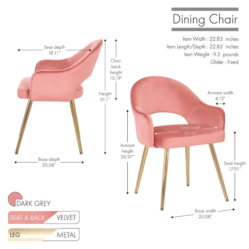 Chaise de salle à manger en velours avec pieds en métal doré et dossier ajouré, Aqua Gris Rose