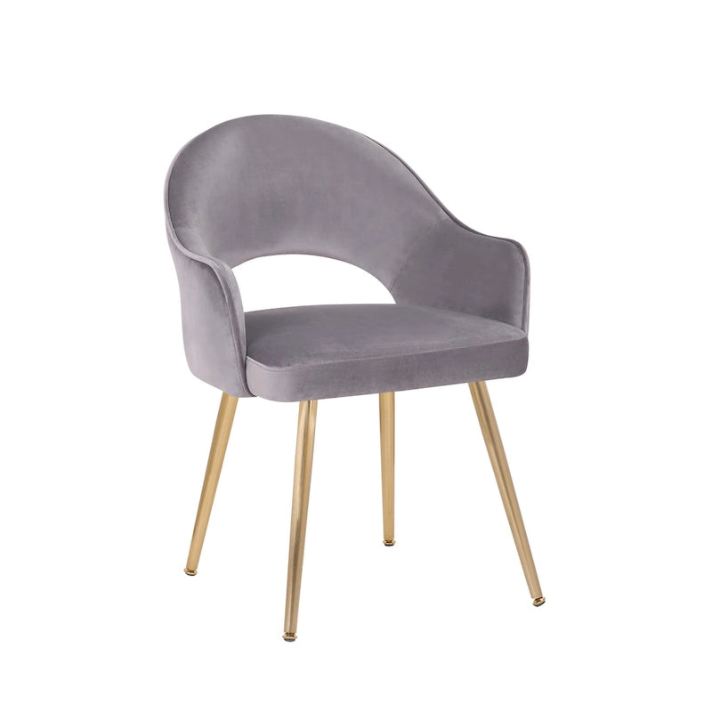 Chaise de salle à manger en velours avec pieds en métal doré et dossier ajouré, Aqua Gris Rose