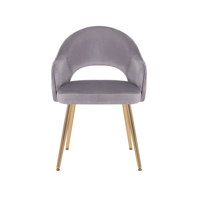 Chaise de salle à manger en velours avec pieds en métal doré et dossier ajouré, Aqua Gris Rose