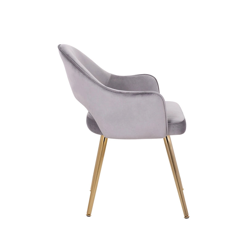 Chaise de salle à manger en velours avec pieds en métal doré et dossier ajouré, Aqua Gris Rose