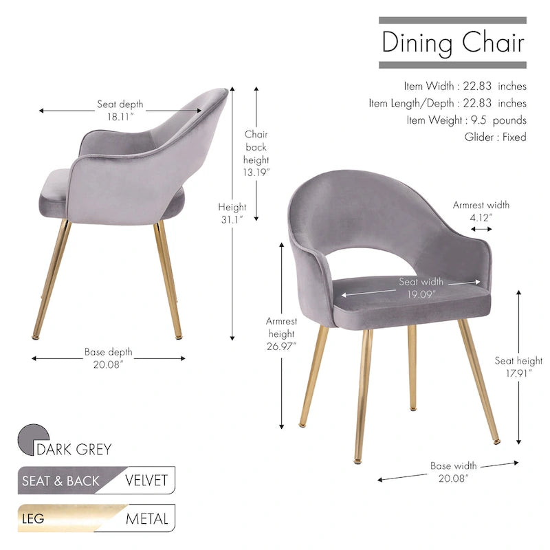 Chaise de salle à manger en velours avec pieds en métal doré et dossier ajouré, Aqua Gris Rose