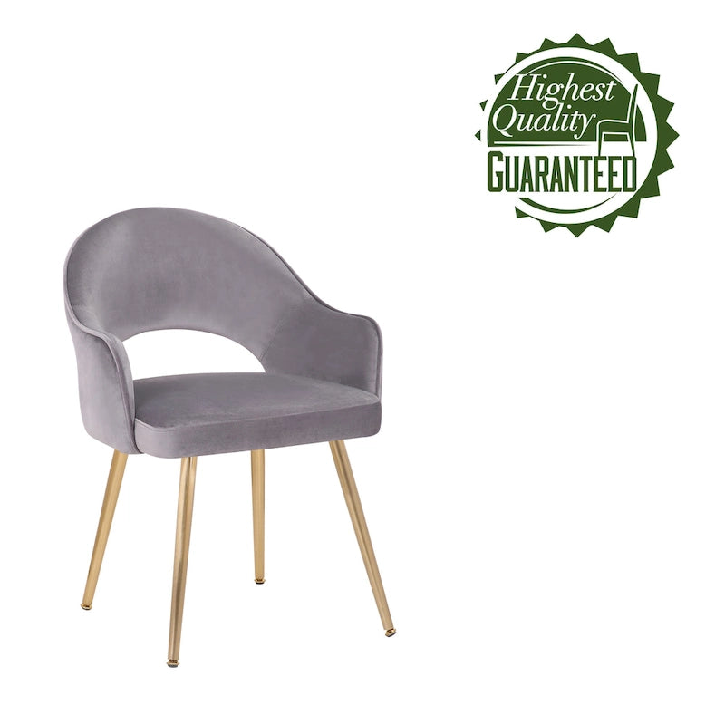Chaise de salle à manger en velours avec pieds en métal doré et dossier ajouré, Aqua Gris Rose