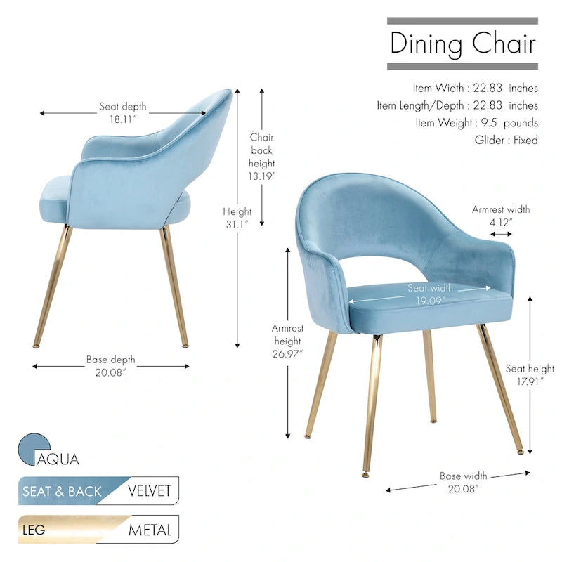 Chaise de salle à manger en velours avec pieds en métal doré et dossier ajouré, Aqua Gris Rose