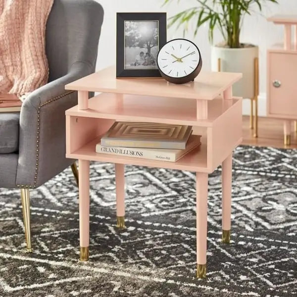 Mid-Century End Table with Open Shelf and Tapered Legs