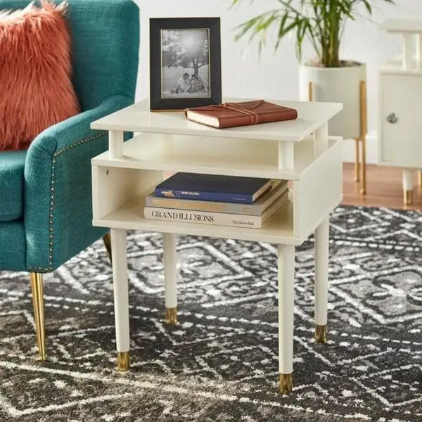 Mid-Century End Table with Open Shelf and Tapered Legs