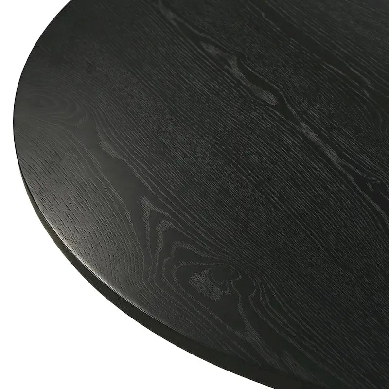 Table à manger ronde à pied central MDF placage chêne piètement en hévéa ébène bois flotté blanc