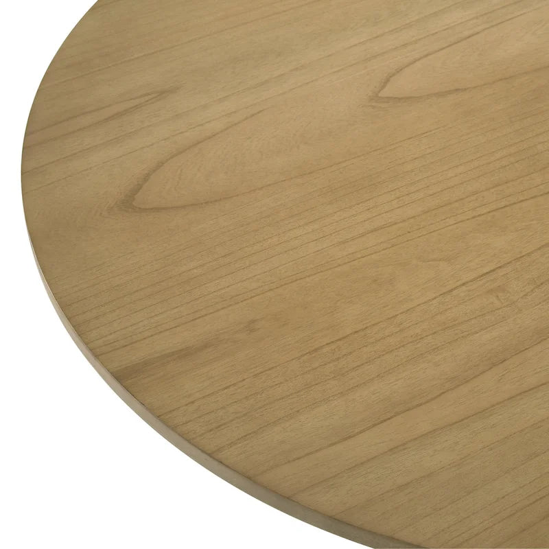 Table à manger ronde à pied central MDF placage chêne piètement en hévéa ébène bois flotté blanc