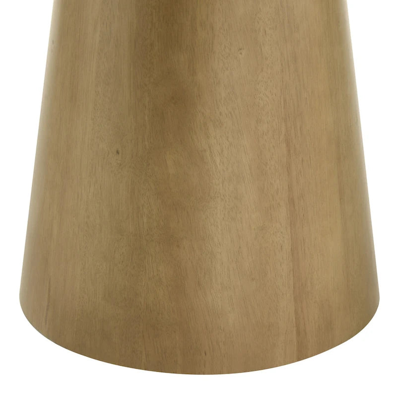 Table à manger ronde à pied central MDF placage chêne piètement en hévéa ébène bois flotté blanc