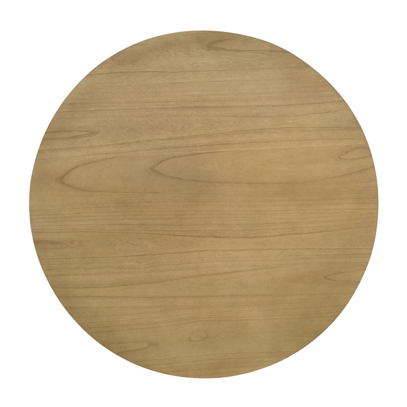 Table à manger ronde à pied central MDF placage chêne piètement en hévéa ébène bois flotté blanc